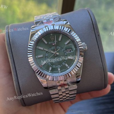 High Quality Copy Rolex Sky Dweller 42mm Green Face Jibilee Strap